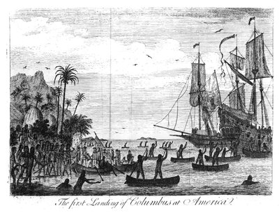 The First Landing of Columbus in America by English School